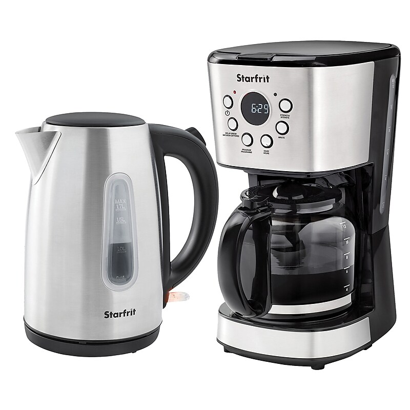 Starfrit 12-Cups Automatic Drip Coffee Maker with 1.8-Qt. Electric Kettle, Black/Stainless Steel (KITSRFTCOFFEE)