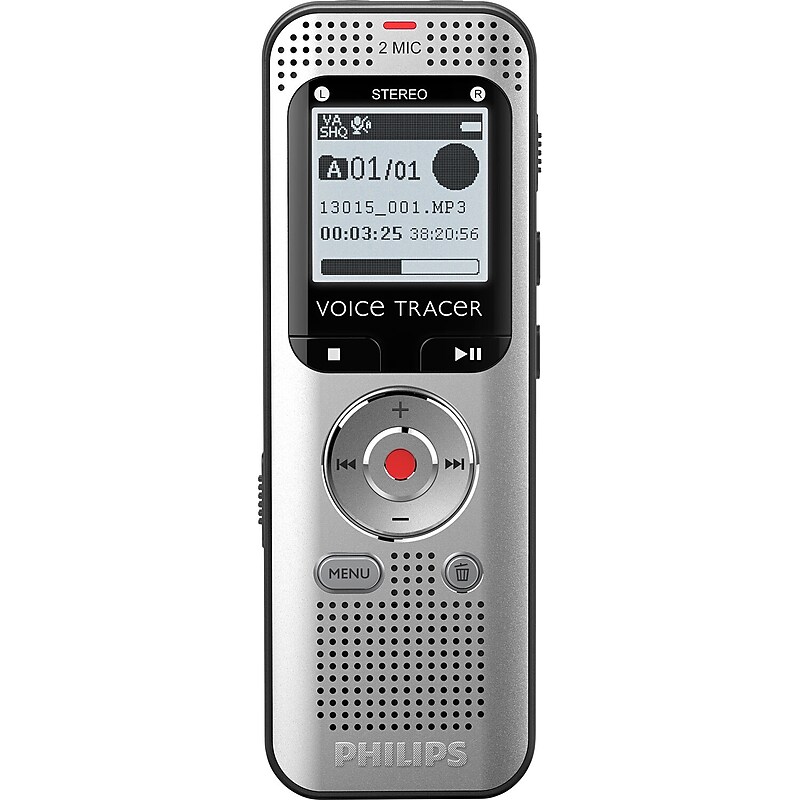 Philips VoiceTracer Digital Voice Recorder, 8GB, Silver (DVT2015)