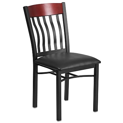 Eclipse Series Vertical Back Black Metal and Mahogany Wood Restaurant Chair with Black Vinyl Seat [XU DG 60618 MAH BLKV GG]
