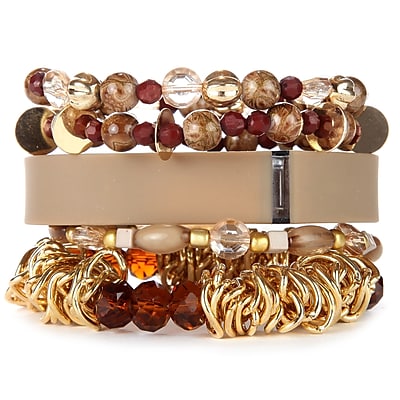 Fit Fab Natural Stack Bracelet Set Brown Neutral Tan Gold