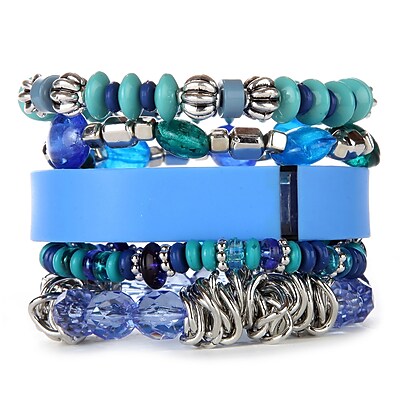 Fit & Fab Blue Stack Bracelet Set, Blue, Silver