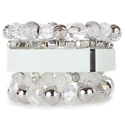 Fit & Fab White Stack Bracelet Set, White, Silver