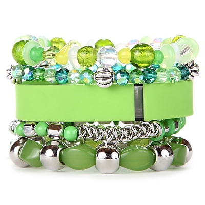 Fit & Fab Lime Stack Bracelets Set, Green, Silver