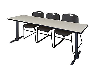 Regency Cain 84 x 24 Training Table Maple and 3 Zeng Stack Chairs Black MTRCT8424PL44BK