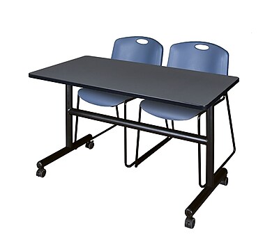 Regency Kobe 48 Flip Top Mobile Training Table Grey and 2 Zeng Stack Chairs Blue MKFT4824GY44BE