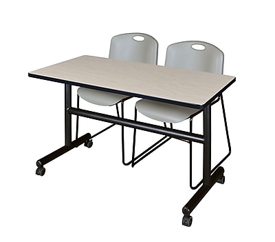 Regency Kobe 48 Flip Top Mobile Training Table Maple and 2 Zeng Stack Chairs Grey MKFT4824PL44GY