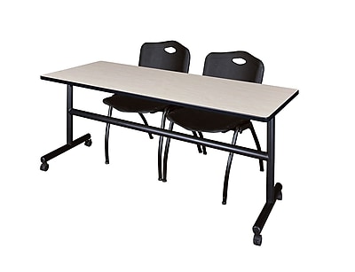 Regency Kobe 72 Flip Top Mobile Training Table Maple and 2 M Stack Chairs Black MKFT7224PL47BK