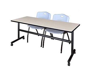 Regency Kobe 72 Flip Top Mobile Training Table Maple and 2 M Stack Chairs Grey MKFT7224PL47GY