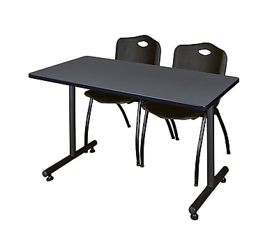 Regency Kobe 42 x 24 Training Table Grey and 2 M Stack Chairs Black MKTRCT42GY47BK