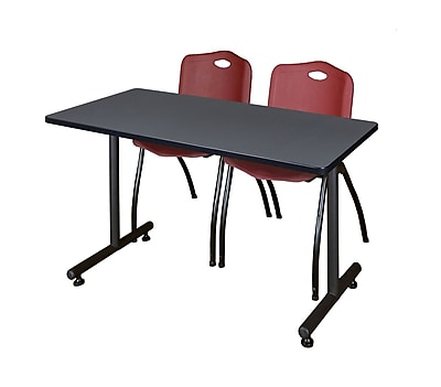 Regency Kobe 42 x 24 Training Table Grey and 2 M Stack Chairs Burgundy MKTRCT42GY47BY