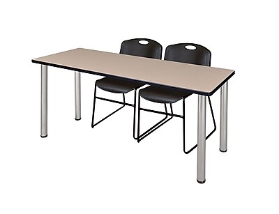 Regency Kee 60 x 24 Training Table Beige Chrome and 2 Zeng Stack Chairs Black MT60BEBPCM44BK