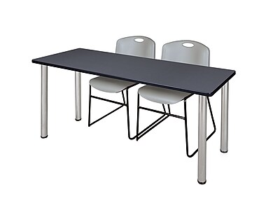 Regency Kee 60 x 24 Training Table Grey Chrome and 2 Zeng Stack Chairs Grey MT60GYBPCM44GY