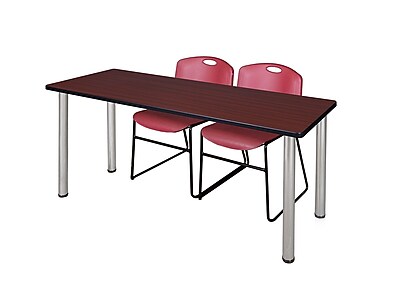 Regency Kee 60 x 24 Training Table Mahogany Chrome and 2 Zeng Stack Chairs Burgundy MT60MHBPCM44BY