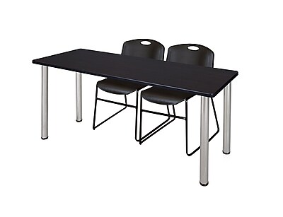 Regency Kee 60 x 24 Training Table Mocha Walnut Chrome and 2 Zeng Stack Chairs Black MT60MWBPCM44BK