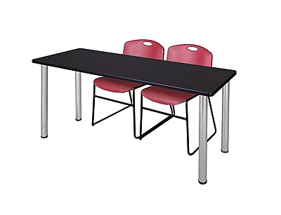 Regency Kee 60 x 24 Training Table Mocha Walnut Chrome and 2 Zeng Stack Chairs Burgundy MT60MWBPCM44BY
