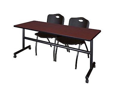 Regency Kobe 72 Flip Top Mobile Training Table Mahogany and 2 M Stack Chairs Black MKFT7224MH47BK