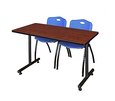 Regency Kobe 42 x 24 Training Table Cherry and 2 M Stack Chairs Blue MKTRCT42CH47BE