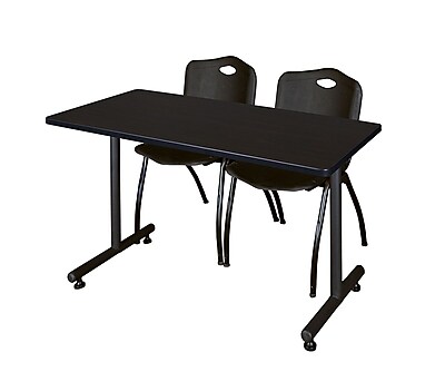 Regency Kobe 42 x 24 Training Table Mocha Walnut and 2 M Stack Chairs Black MKTRCT42MW47BK