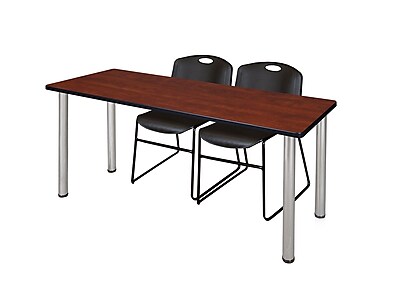 Regency Kee 60 x 24 Training Table Cherry Chrome and 2 Zeng Stack Chairs Black MT60CHBPCM44BK