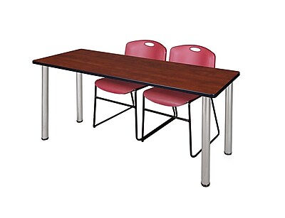 Regency Kee 60 x 24 Training Table Cherry Chrome and 2 Zeng Stack Chairs Burgundy MT60CHBPCM44BY
