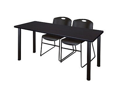 Regency Kee 60 x 24 Training Table Mocha Walnut Black and 2 Zeng Stack Chairs Black MT60MWBPBK44BK