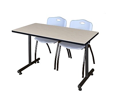 Regency Kobe 42 x 24 Training Table Maple and 2 M Stack Chairs Grey MKTRCT42PL47GY