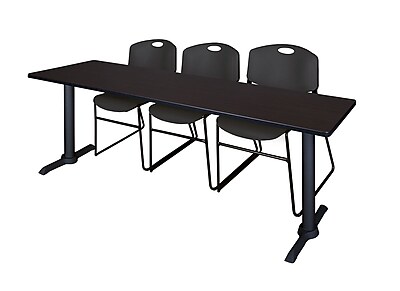 Regency Cain 84 x 24 Training Table Mocha Walnut and 3 Zeng Stack Chairs Black MTRCT8424MW44BK