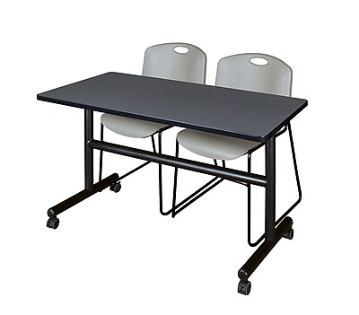 Regency Kobe 48 Flip Top Mobile Training Table Grey and 2 Zeng Stack Chairs Grey MKFT4824GY44GY