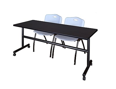 Regency Kobe 72 Flip Top Mobile Training Table Mocha Walnut and 2 M Stack Chairs Grey MKFT7224MW47GY