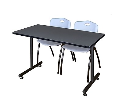 Regency Kobe 42 x 24 Training Table Grey and 2 M Stack Chairs Grey MKTRCT42GY47GY
