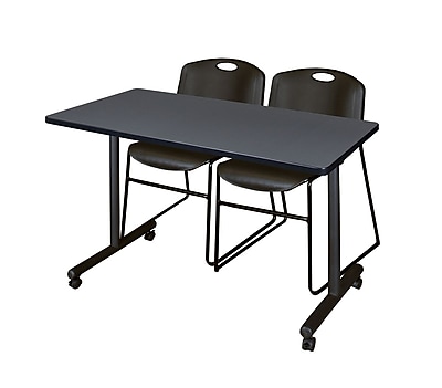Regency Kobe 42 x 24 Mobile Training Table Grey and 2 Zeng Stack Chairs Black MKTRCC42GY44BK