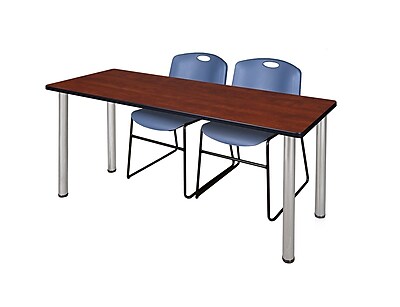Regency Kee 60 x 24 Training Table Cherry Chrome and 2 Zeng Stack Chairs Blue MT60CHBPCM44BE