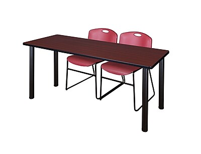 Regency Kee 60 x 24 Training Table Mahogany Black and 2 Zeng Stack Chairs Burgundy MT60MHBPBK44BY