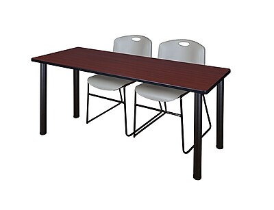 Regency Kee 60 x 24 Training Table Mahogany Black and 2 Zeng Stack Chairs Grey MT60MHBPBK44GY