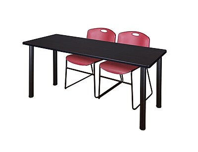 Regency Kee 60 x 24 Training Table Mocha Walnut Black and 2 Zeng Stack Chairs Burgundy MT60MWBPBK44BY