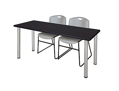 Regency Kee 60 x 24 Training Table Mocha Walnut Chrome and 2 Zeng Stack Chairs Grey MT60MWBPCM44GY