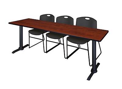 Regency Cain 84 x 24 Training Table Cherry and 3 Zeng Stack Chairs Black MTRCT8424CH44BK