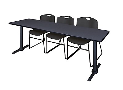 Regency Cain 84 x 24 Training Table Grey and 3 Zeng Stack Chairs Black MTRCT8424GY44BK