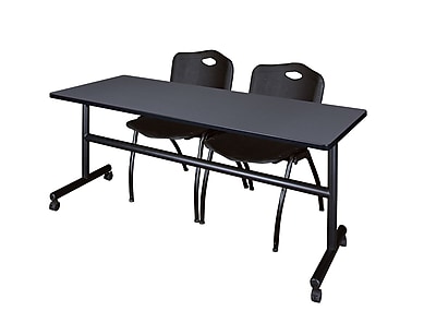 Regency Kobe 72 Flip Top Mobile Training Table Grey and 2 M Stack Chairs Black MKFT7224GY47BK