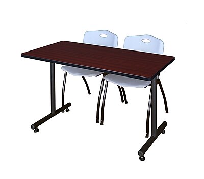 Regency Kobe 42 x 24 Training Table Mahogany and 2 M Stack Chairs Grey MKTRCT42MH47GY