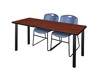 Regency Kee 60 x 24 Training Table Cherry Black and 2 Zeng Stack Chairs Blue MT60CHBPBK44BE