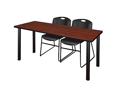 Regency Kee 60 x 24 Training Table Cherry Black and 2 Zeng Stack Chairs Black MT60CHBPBK44BK