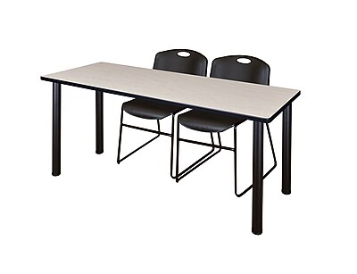 Regency Kee 60 x 24 Training Table Maple Black and 2 Zeng Stack Chairs Black MT60PLBPBK44BK