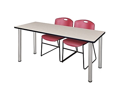 Regency Kee 60 x 24 Training Table Maple Chrome and 2 Zeng Stack Chairs Burgundy MT60PLBPCM44BY