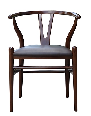 Boraam Wishbone Bonded Leather Upholstered Dining Chair Walnut 53018