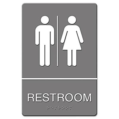 Us Stamp ADA Sign Restroom Symbol Tactile Graphic Molded Plastic 6 x 9 Gray AZERTY16053