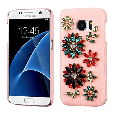 Insten Flowers Leather 3D Fabric Hard Cover Case w/Diamond For Samsung Galaxy S7 - Pink