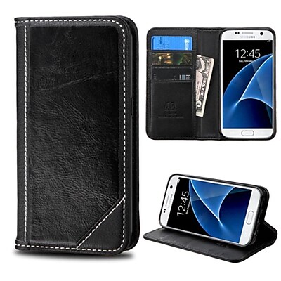 Insten Flip Leather Wallet Case with card slot For Samsung Galaxy S7 - Black