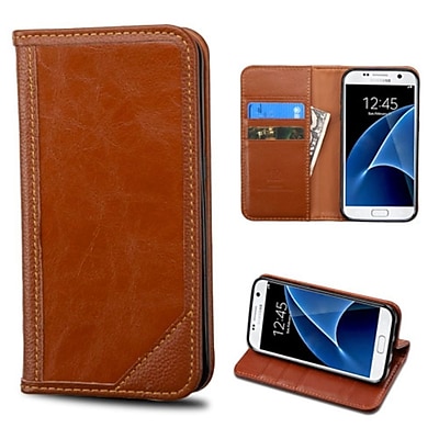 Insten Folio Leather Wallet Case with card slot For Samsung Galaxy S7 - Brown