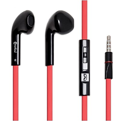 Connectland In Ear Headset with In Line Mic and One Button Call Red